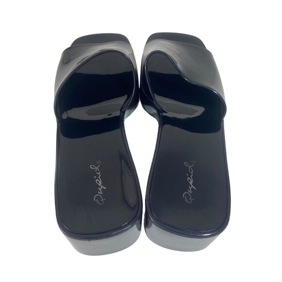 Qupid Stacie Open Toe Sandals Heeled Clogs Women's Size 6  Black PVC Platform - Picture 4 of 11